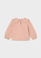 Pink Eyelet Collared Children’s Long Sleeve Tishirt- Mayoral