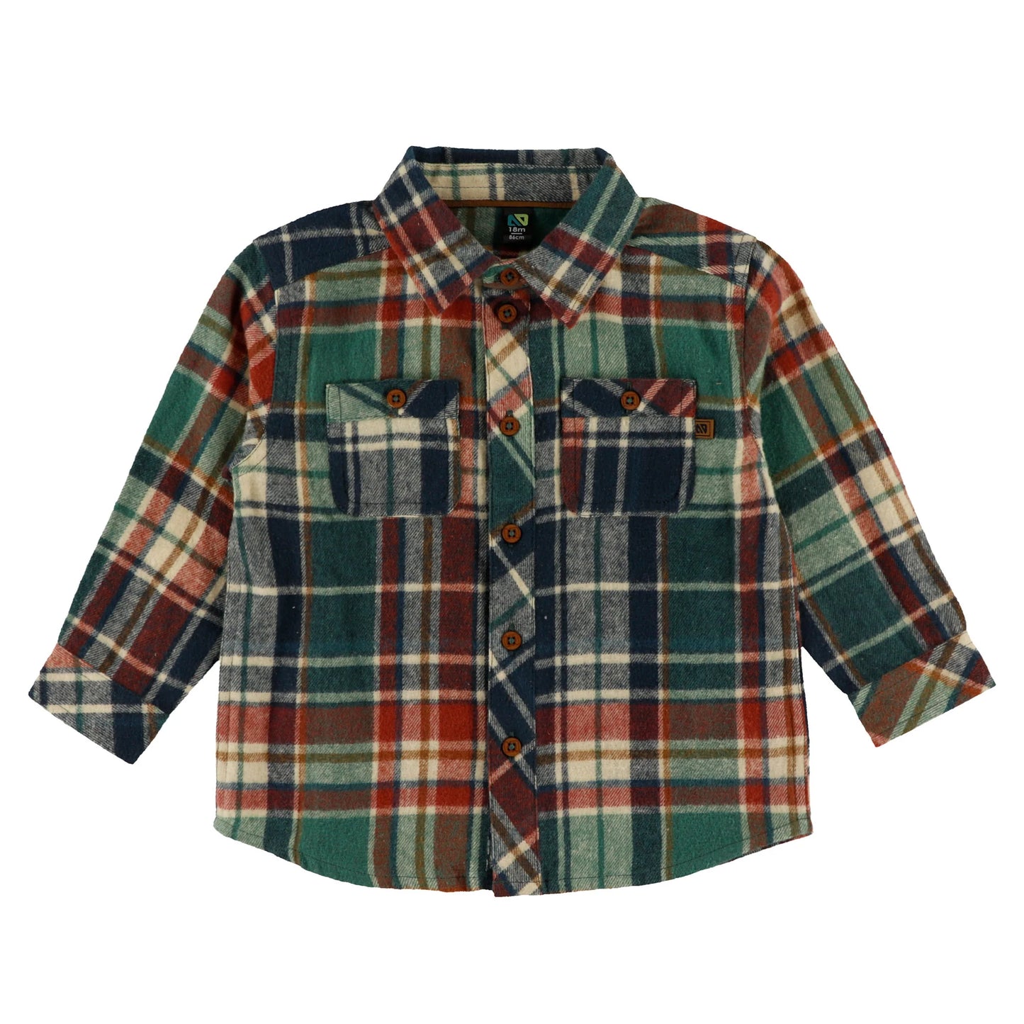 Blue Brushed Cotton Plaid Button Up Shirt Baby-Nano