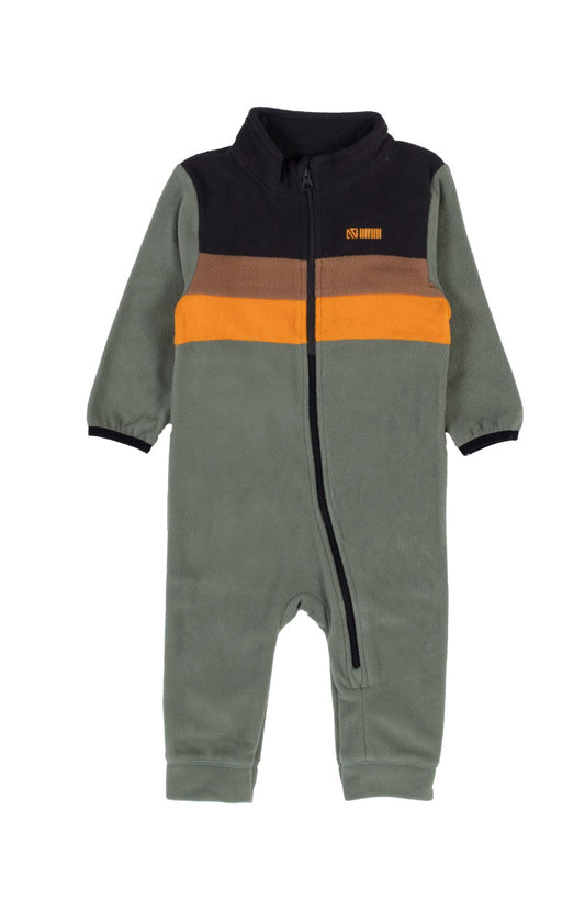 Green Colour Block Fleece Baby One Piece-Nano