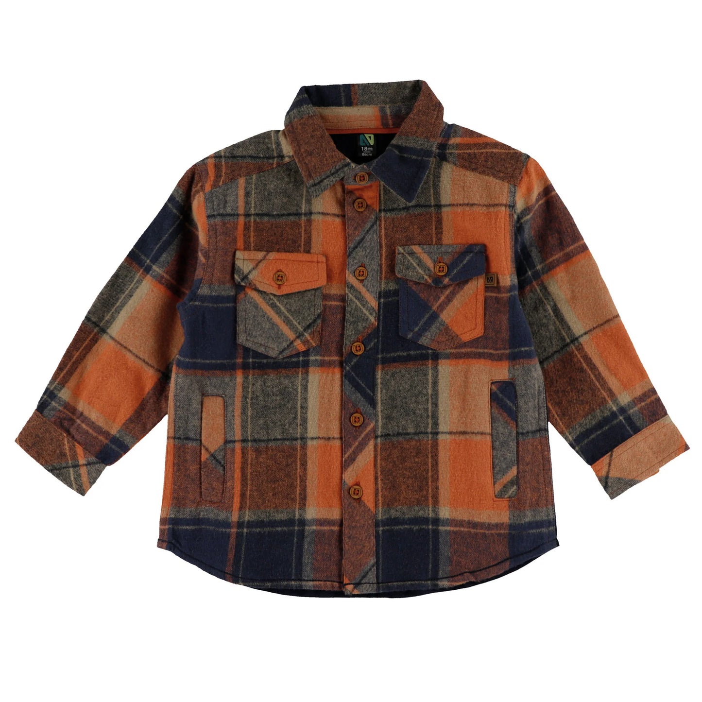 Orange and Blue Brushed Cotton Plaid Button Up Shirt-Nano
