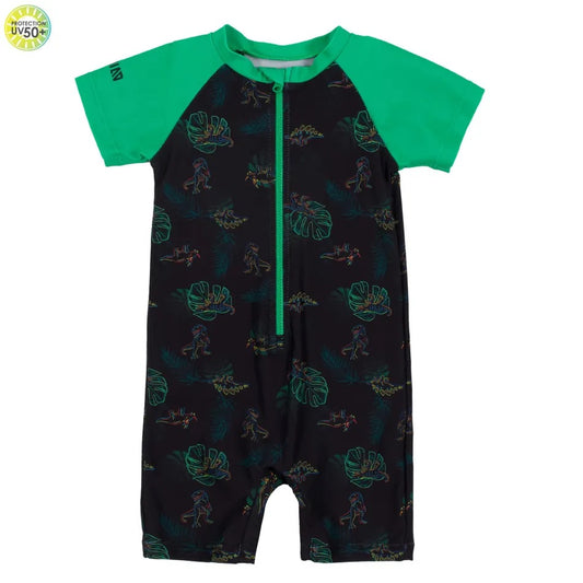 Black and Green Dino Rash Guard Swim Suits-Nano