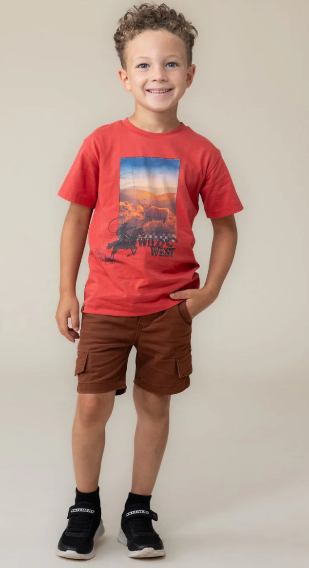 Boys Red Wild West T Shirt-Nano