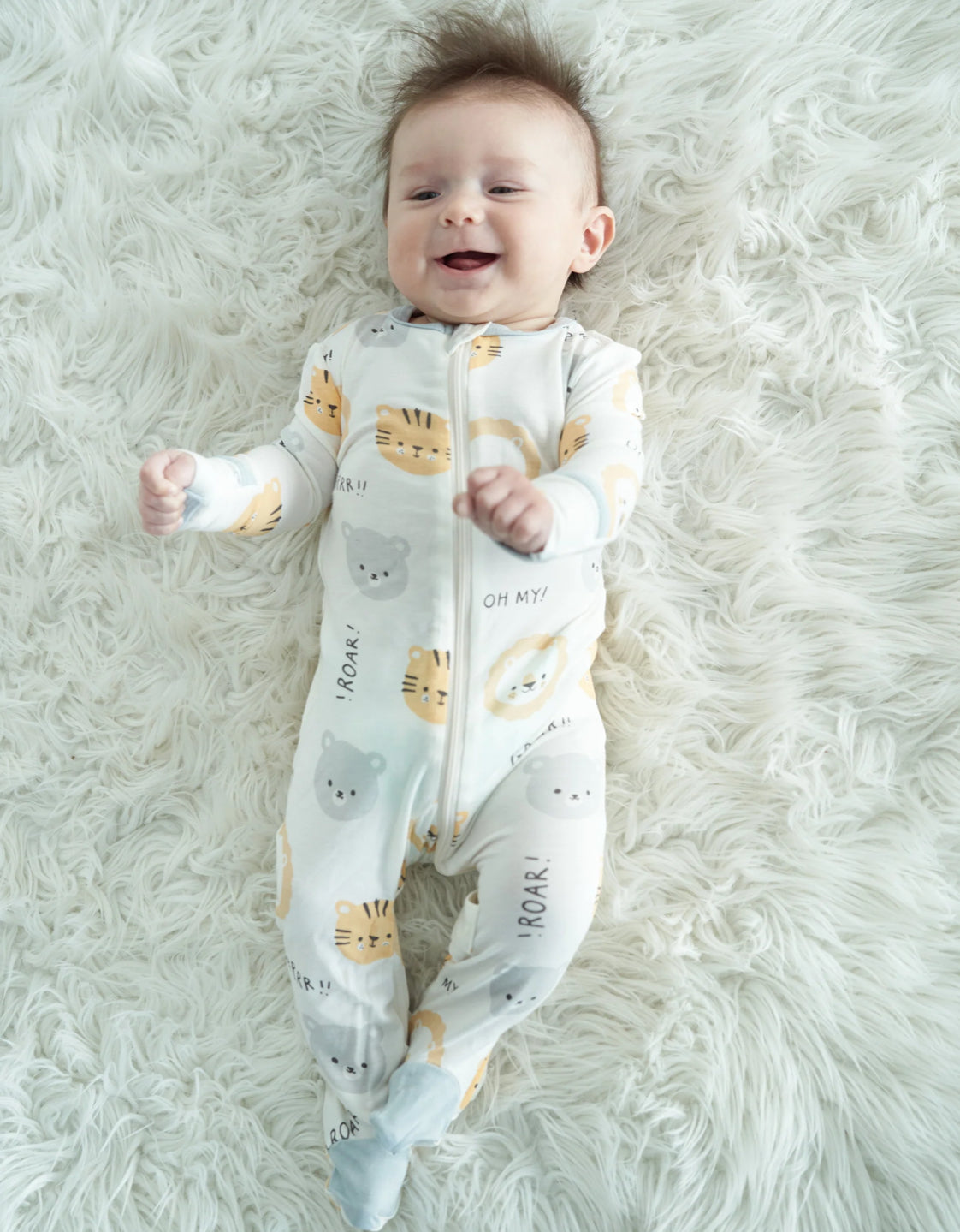 Lion Tiger & Bears Print Bamboo Footies with Two Way Zipper-Silkberry