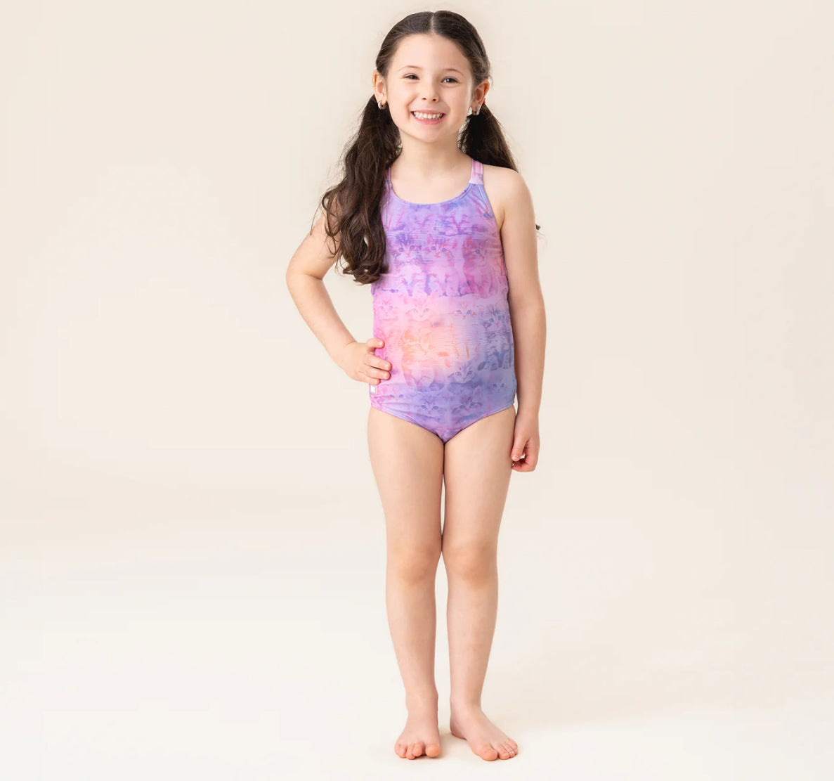 Girls Cat Lilac One Piece UV Swimsuit-Nano