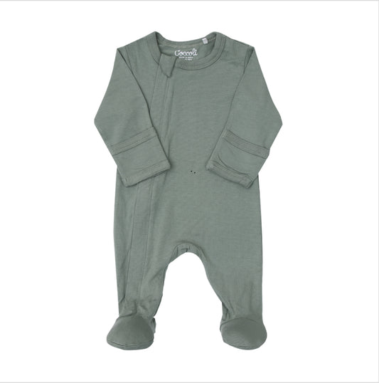 Moss Green Footed Zipper Sleeper-Coccoli