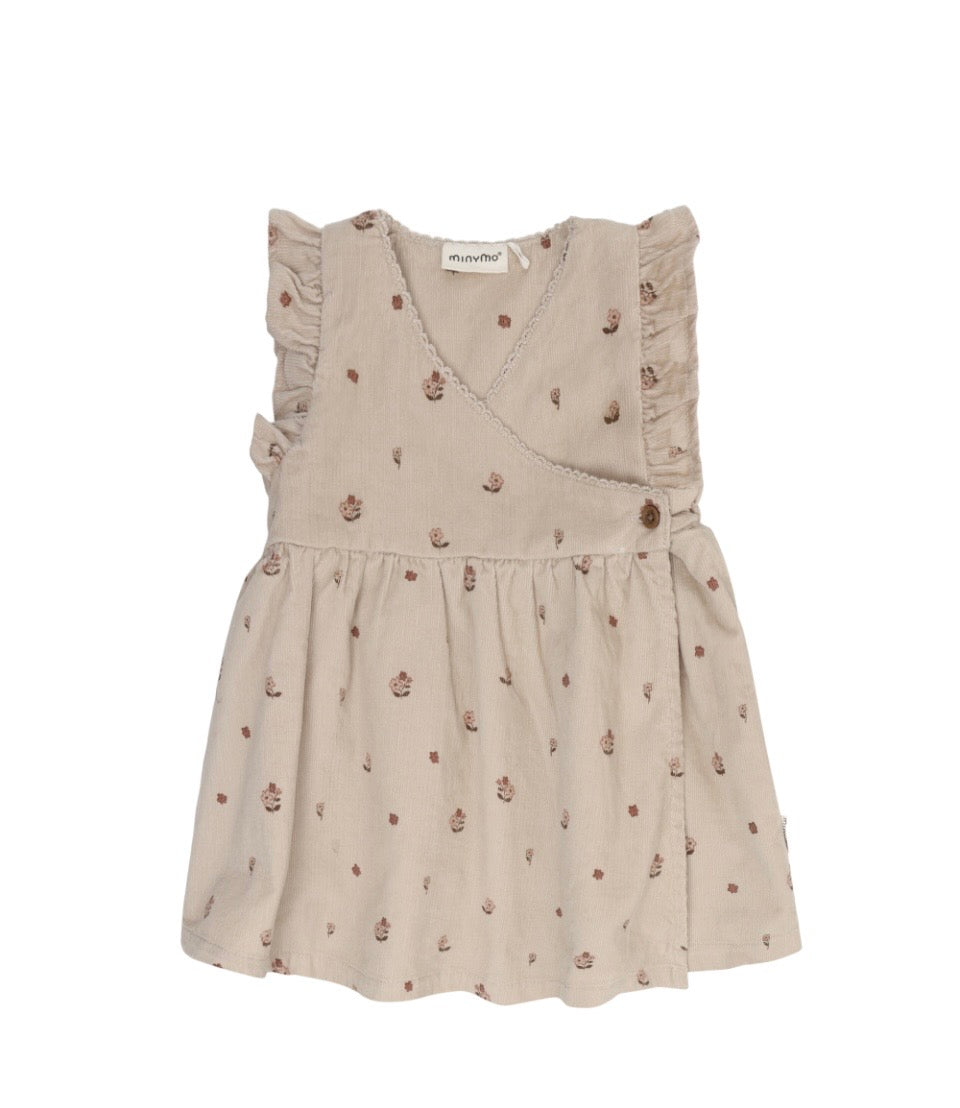 Beige Corduroy Jumper Dress with Flowers - Baby -Minymo
