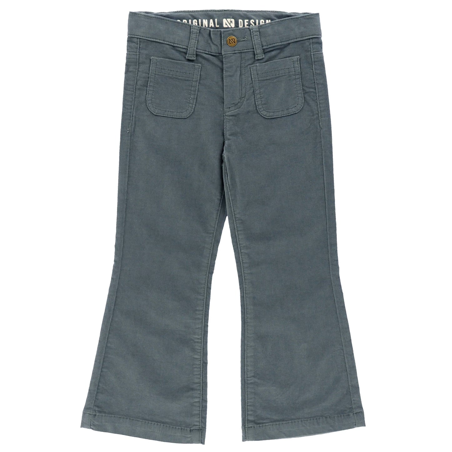 Wedge Blue Flared Corduroy Pants with Adjustable Waist-Nano