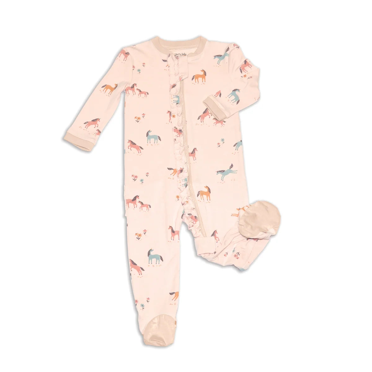 Unicorn Meadow Bamboo Ruffle Footie - 2 Way Zipper -Silkberry