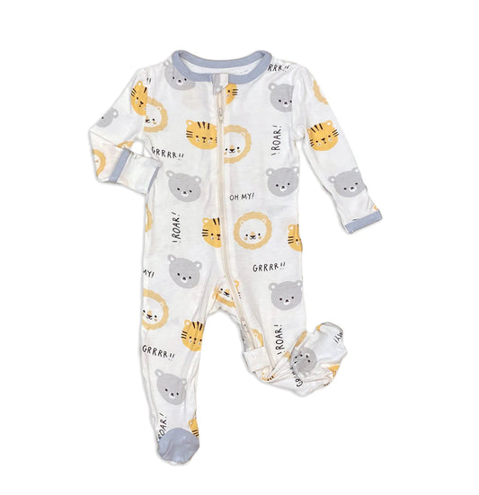 Lion Tiger & Bears Print Bamboo Footies with Two Way Zipper-Silkberry