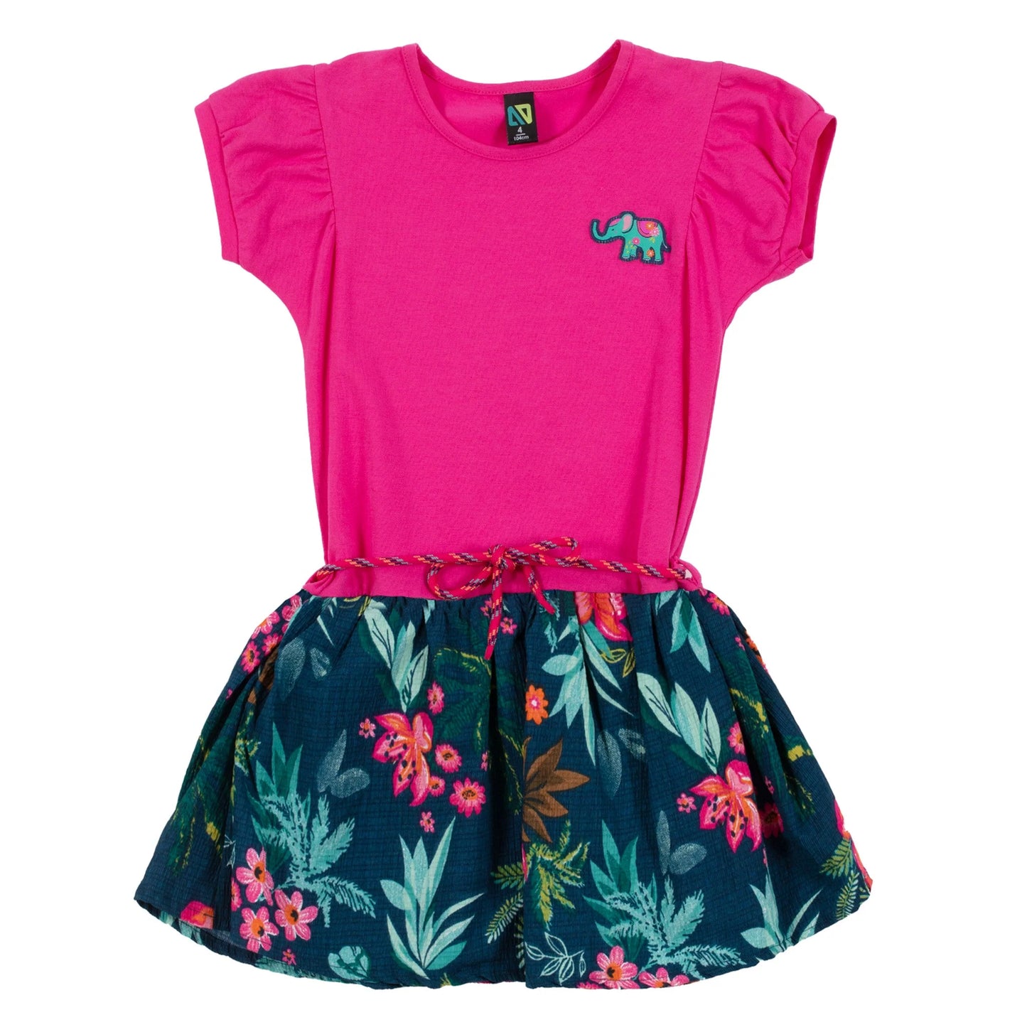 Pink and Teal Tropical Tunic Dress with Matching Rope Belt /Nano