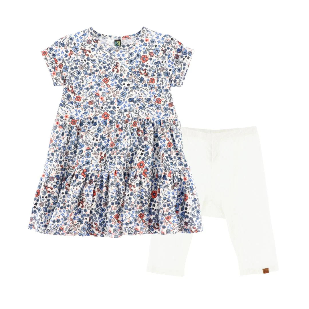 Navy Floral Dress and Tights Set - Nano