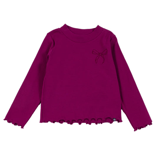 Magenta Ribbed Long Sleeve Shirt with Scalloped trim-Nano
