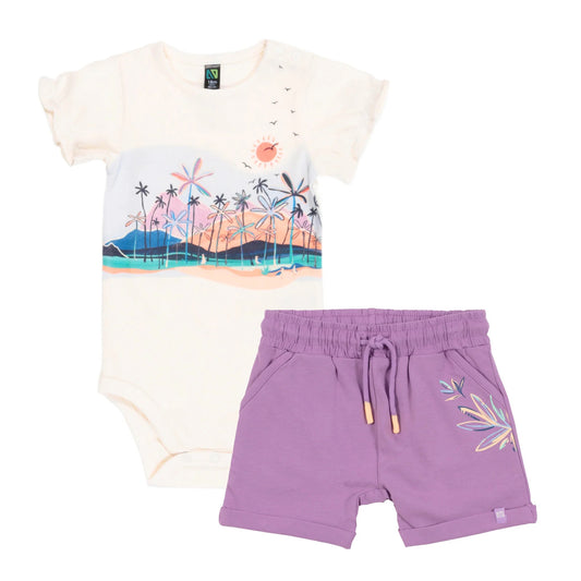 Mauve Palm Tree Baby 2 pc Short Set Nano