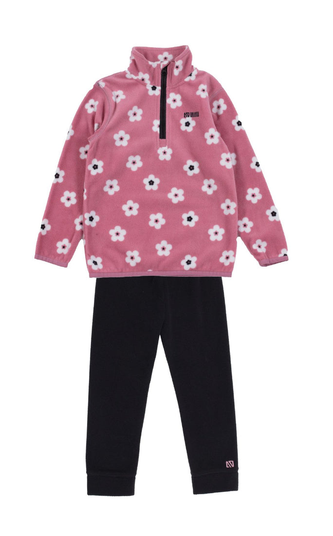 Pink Daisy with Black Pant Fleece Base Layer