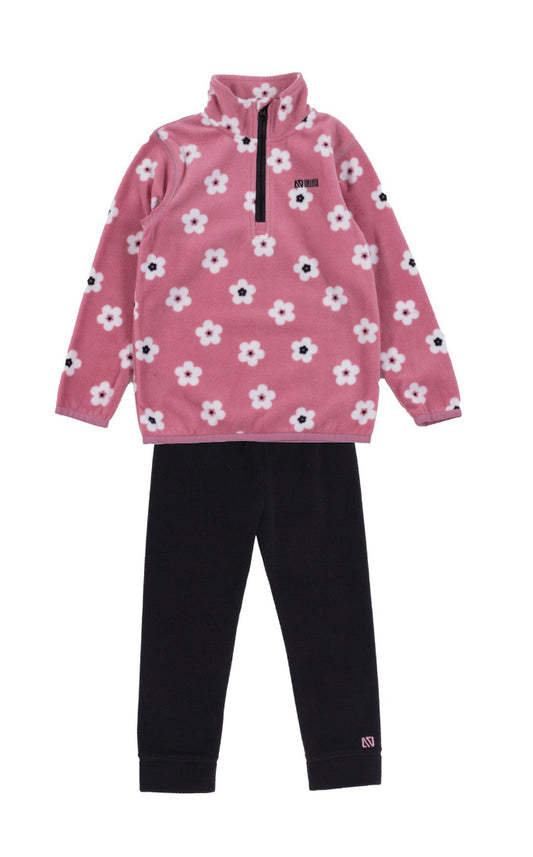 Pink Daisy with Black Pant Fleece Base Layer