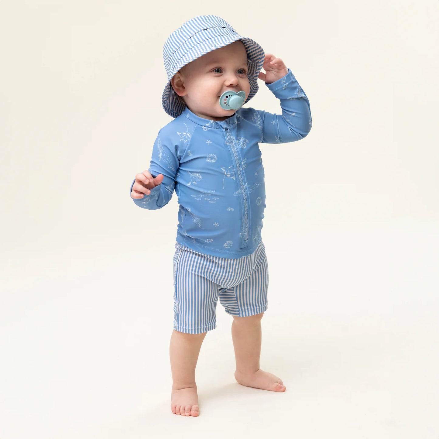 Blue and White Striped Sun Hat -Nano