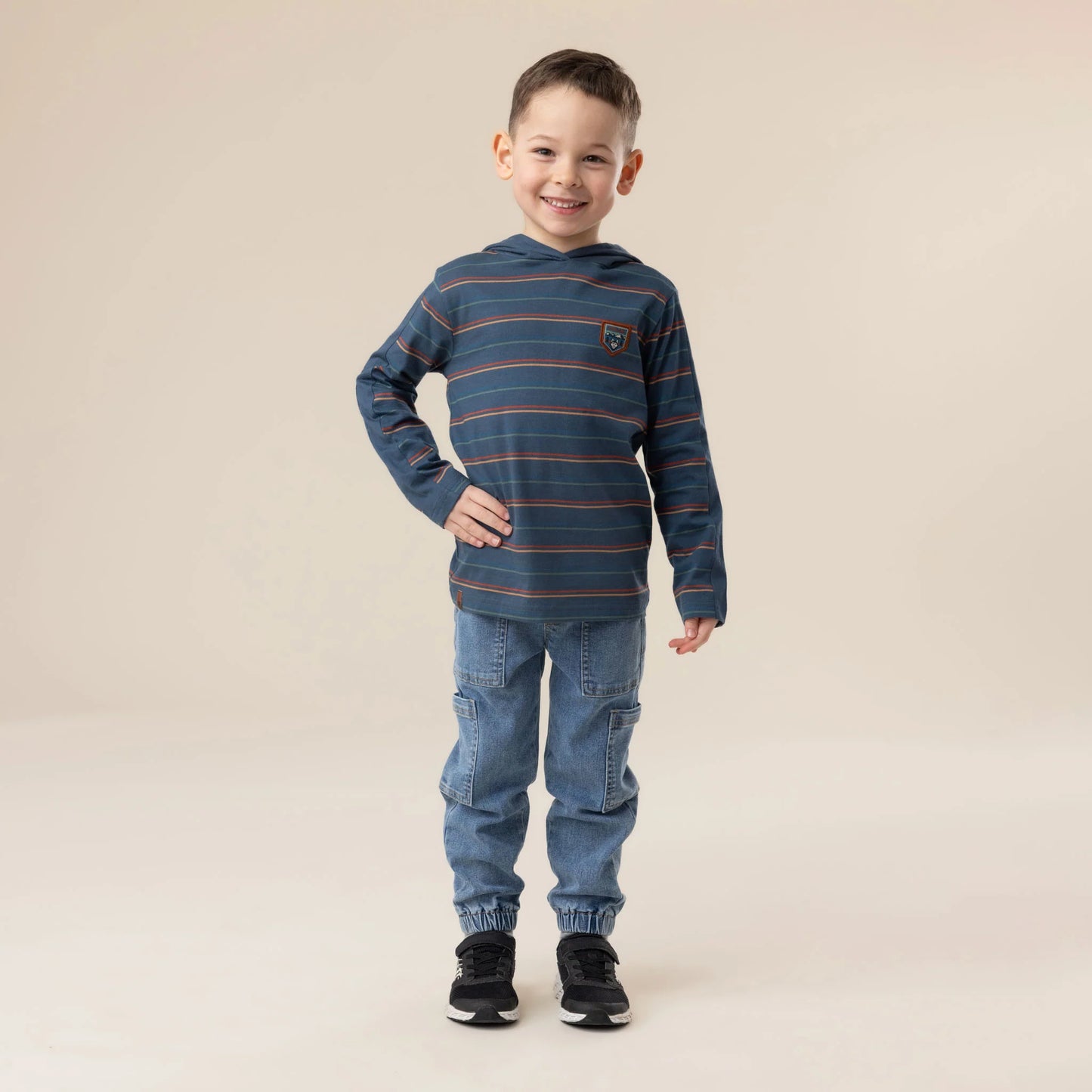 Blue Striped Hooded Long Sleeve Shirt-Nano