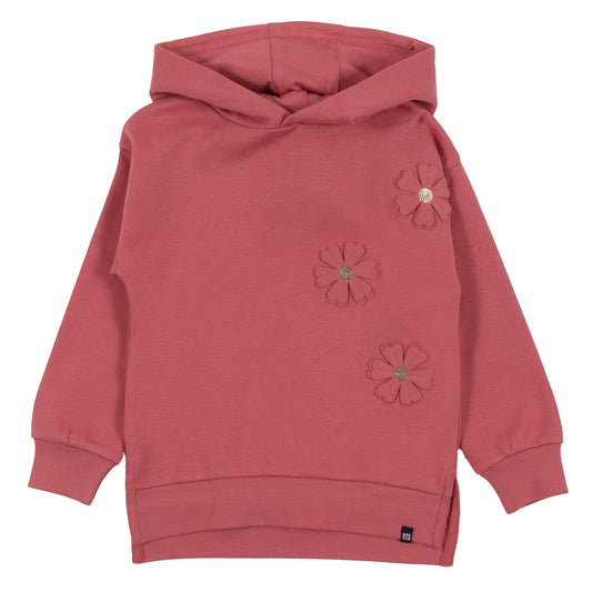 Coral Hooded Sweater with Flower Appliqué -Nano