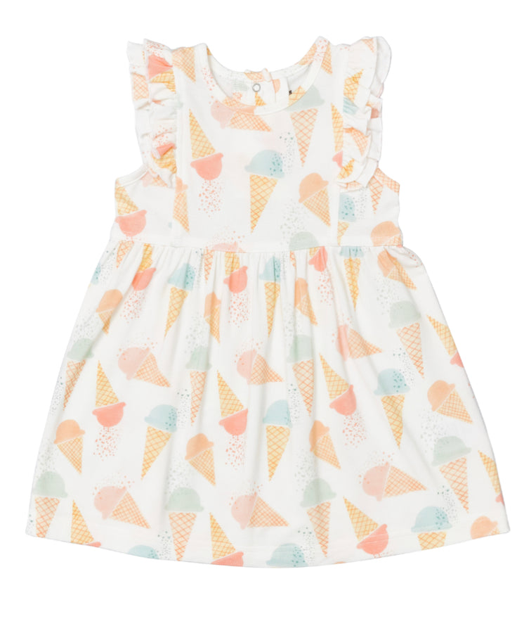 Ice Cream Cone Tencel Ruffle Sleeveless Romper Dress-Coccoli