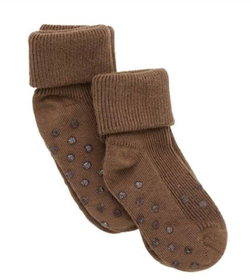 Baby/Toddler 2Pk Socks with Grips-Brown - Minymo