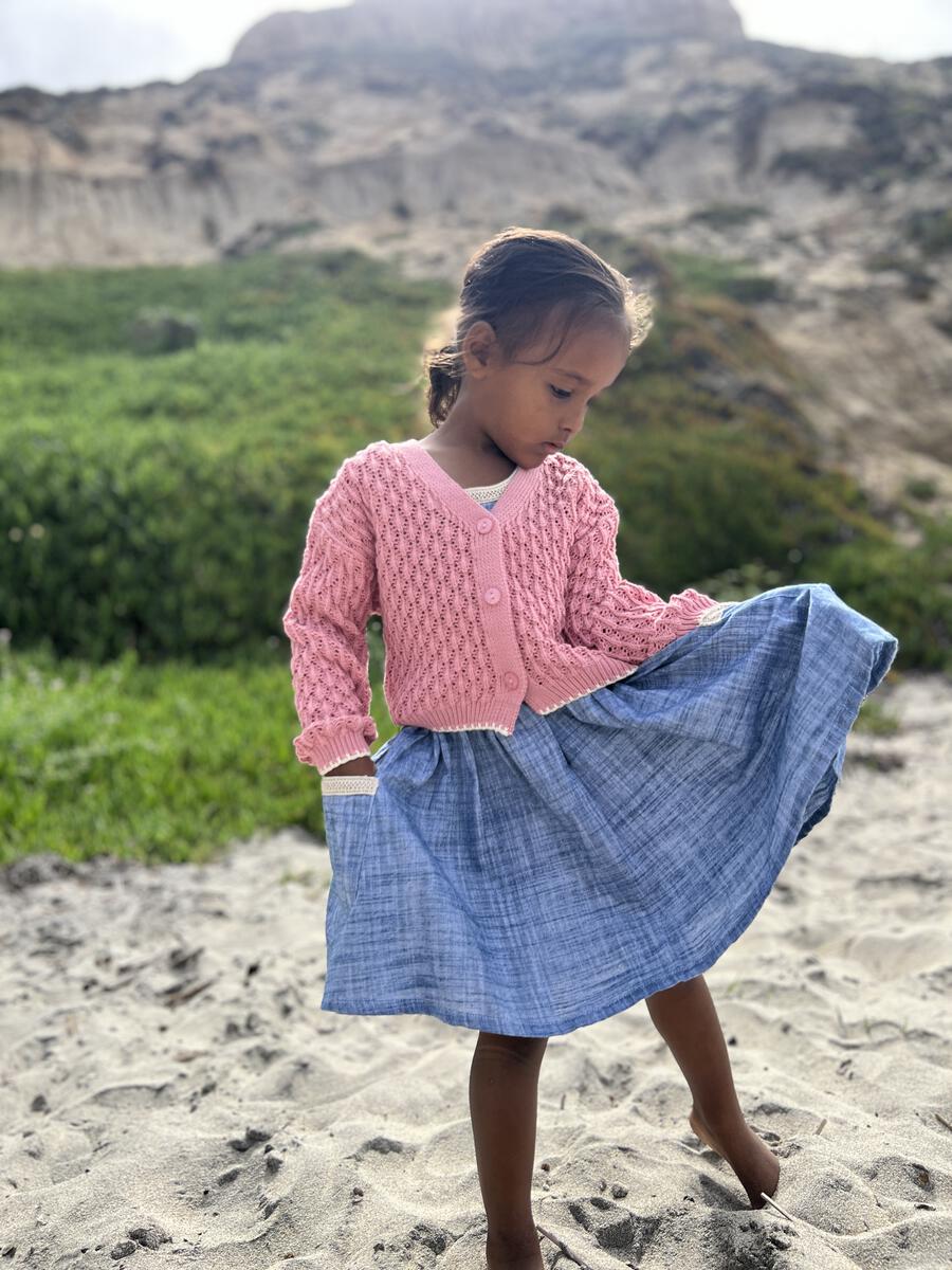 Margot Pink Cardigan With Navy Trim-Vignette