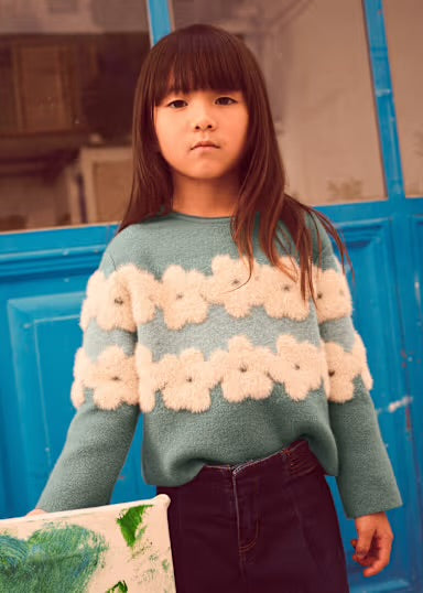 Teal Plush Daisy Children’s Sweater - Mayoral