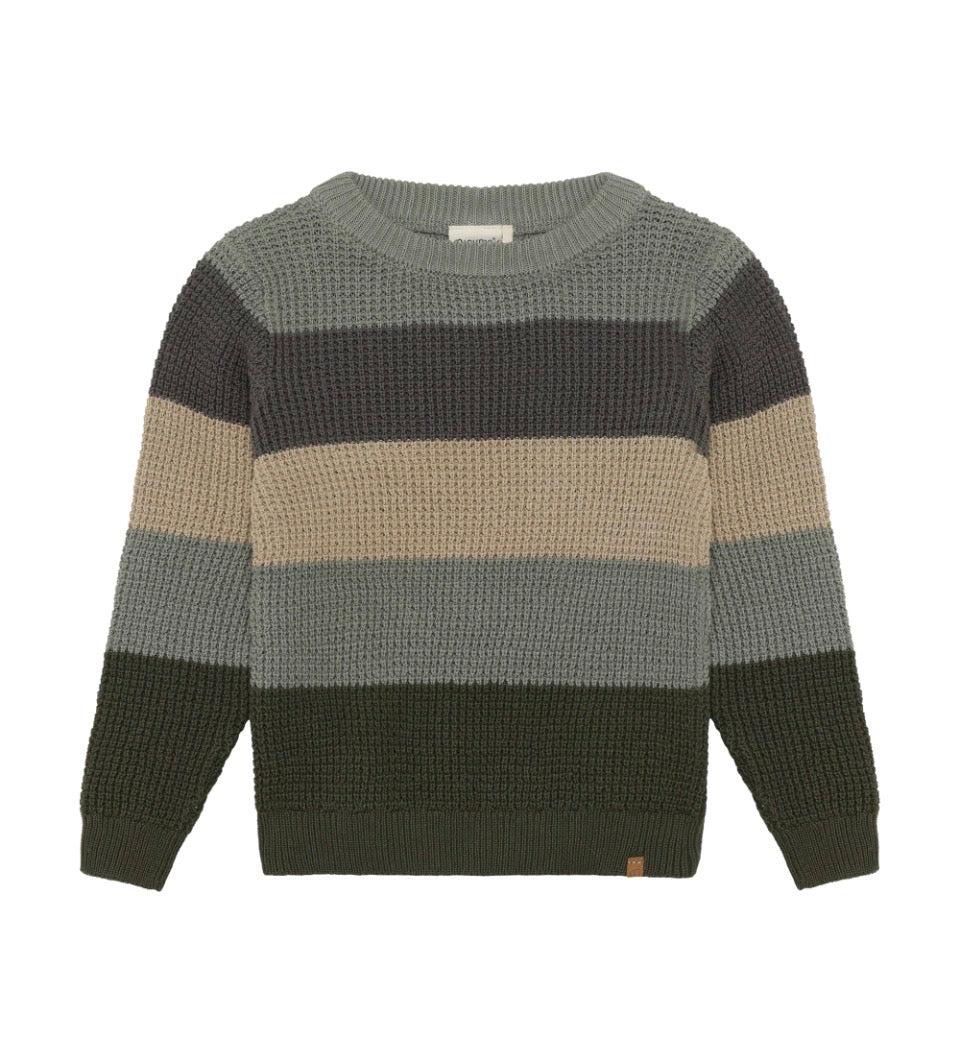 Green Striped Cotton Sweater -Minymo