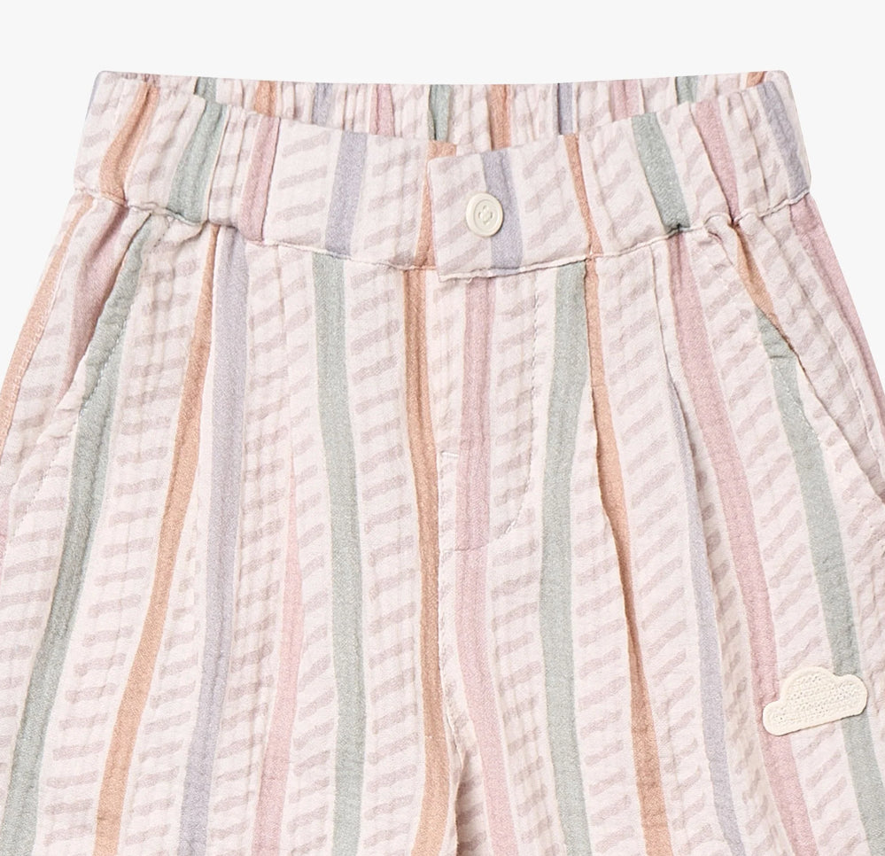 Kids Wide Leg Cotton Pants Caramel Stripes-Petite Revery