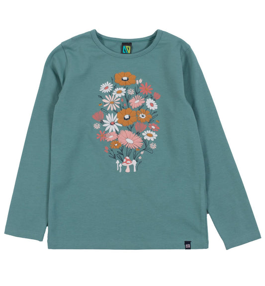 Green Long Sleeve Sweater with Floral Detail -Nano