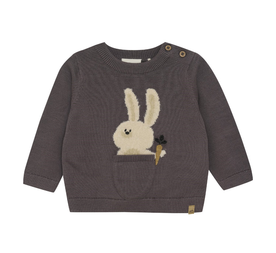 Charcoal Knit Organic Cotton Bunny Sweater-Minymo