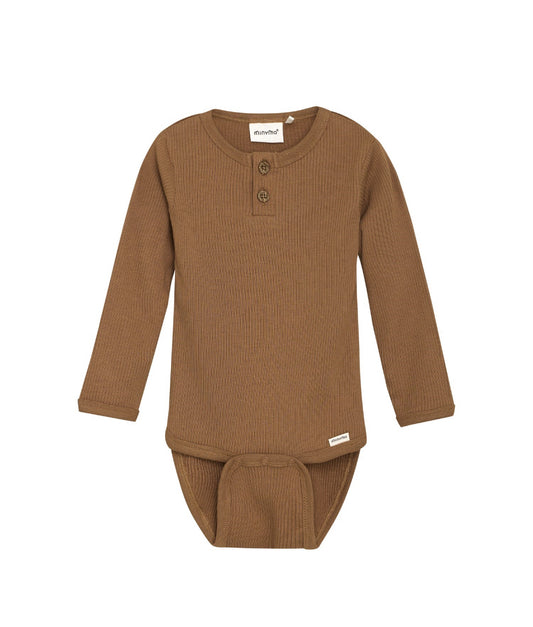 Solid Ribbed Cotton Body Suit Henley Style -Minymo -3 Colours