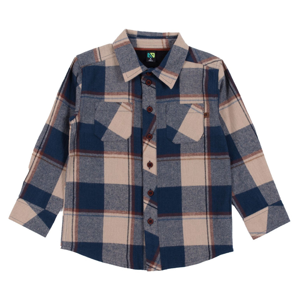 Wedge Blue and Tan Plaid Boy Shirt-Nano