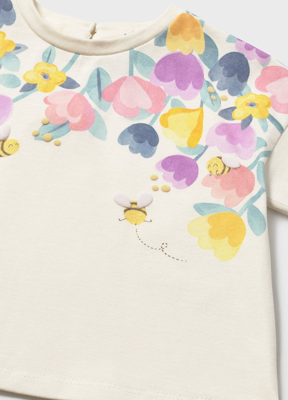 Cream Floral Short Sleeve Top-Mayoral