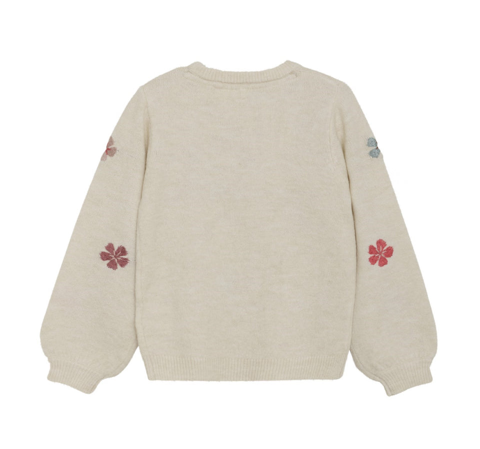 Beige Sweater with Coloured Daisies -Minymo