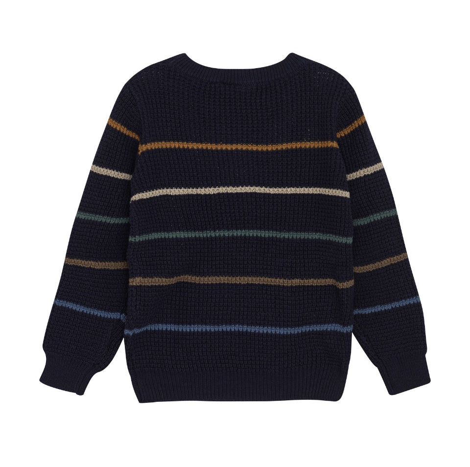 Navy Striped Cotton Sweater -Minymo