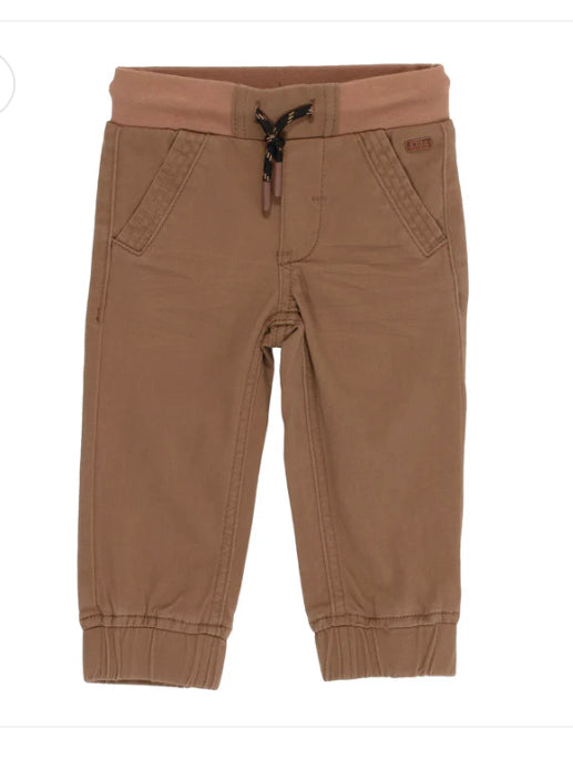 Tan and Navy Baby Stretch TwillJoggers with Draw String- Nano