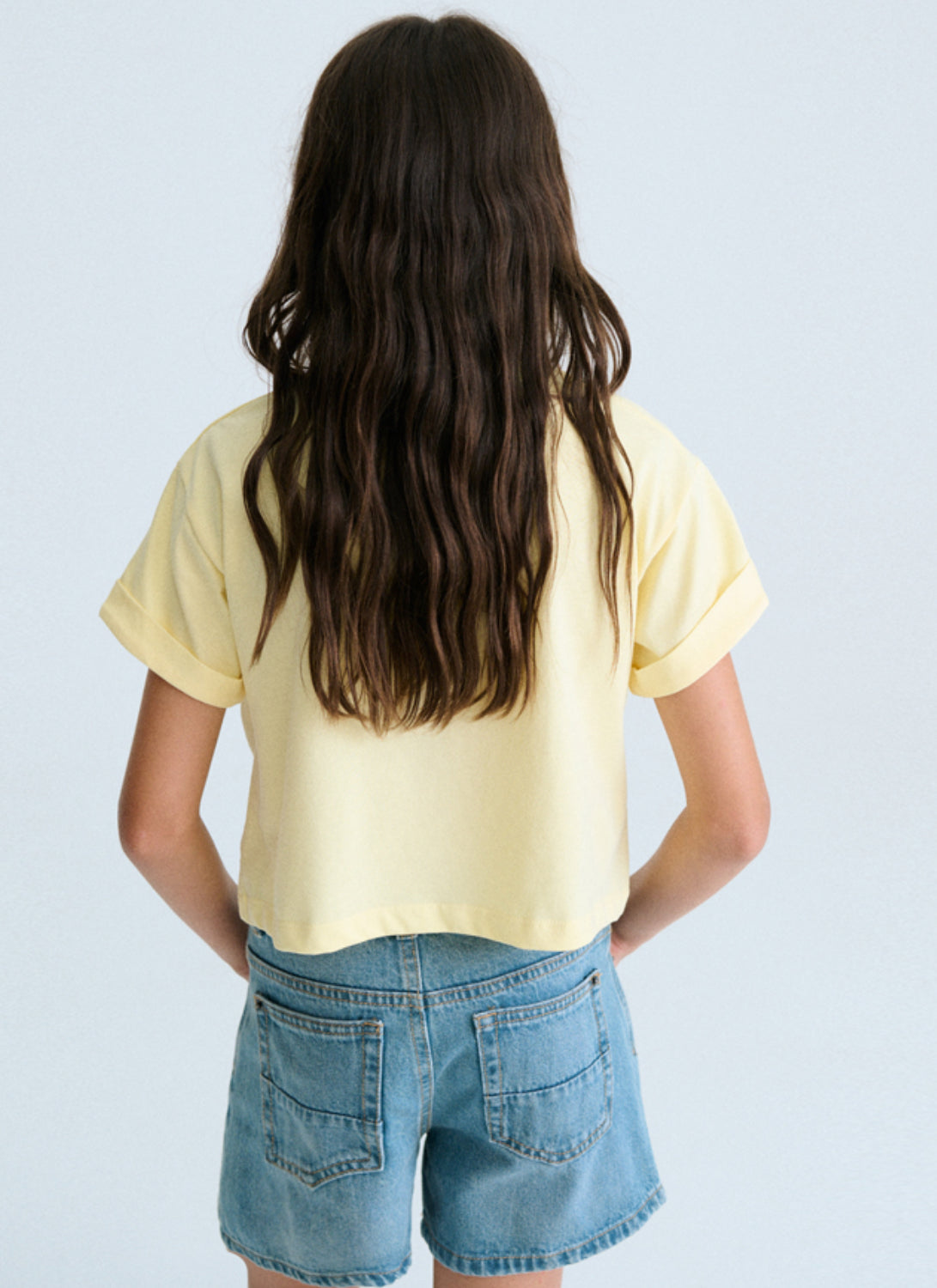 High Waisted Adjustable Waist Light Wash Denim Shorts-Mayoral