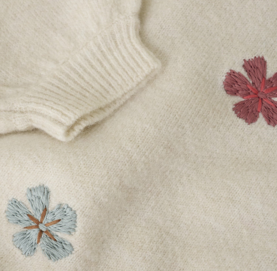Beige Sweater with Coloured Daisies -Minymo