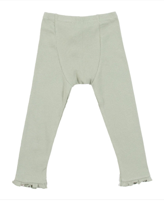 Sage Ribbed Baby  Leggings with Ruffle Trim-Nano