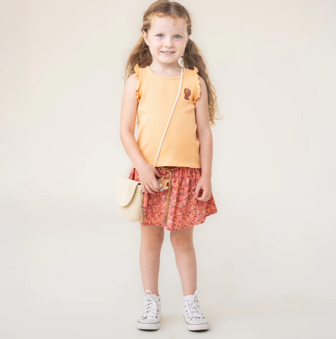 Girls Brown And Orange Western Skort-Nano