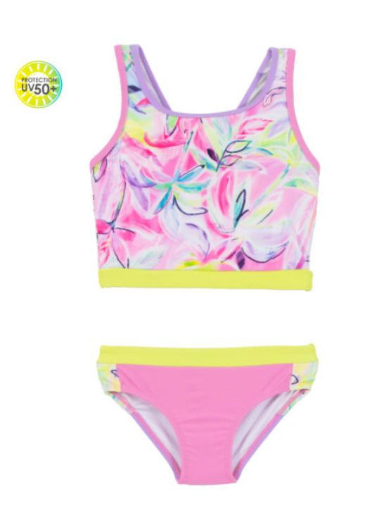 Pink and Mauve Floral UV Two-Piece Swimsuit-Nano