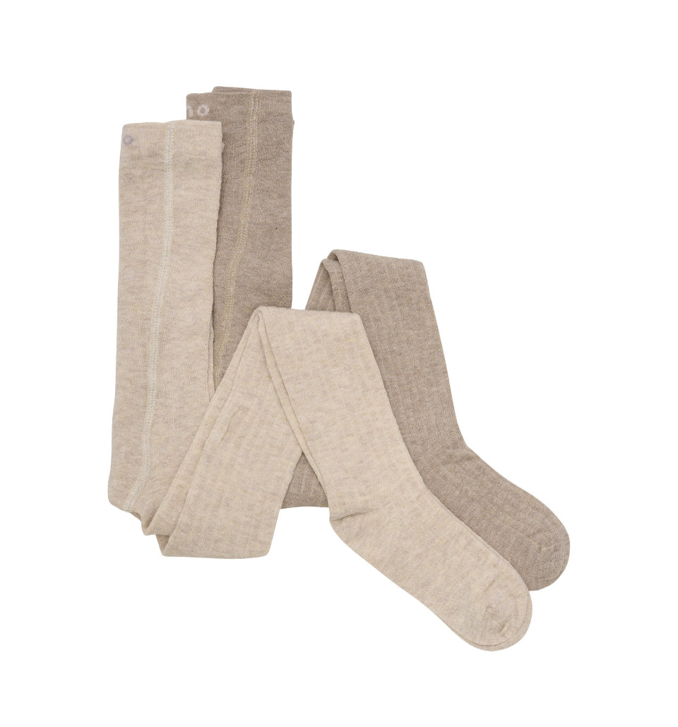 2Pk Rib Knit Tan and Cream WOOL Mix Leotards-Minymo