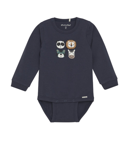 Navy Animal Pals Organic Cotton Body Suit-Minymo