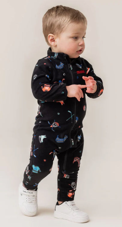 Black Hockey Fleece Baby One Piece-Nano