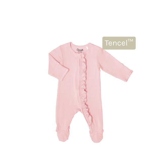 Silver Pink Ruffle Footed Bamboo Sleeper-Coccoli