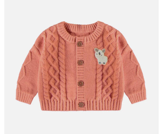 Orange Knit Cardigan With Braid Pattern-Souris Mini