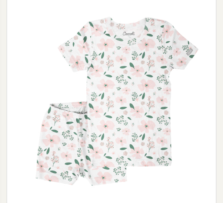 Pink and White Floral Short Sleeve 2pm Short PJ Set-Coccoli