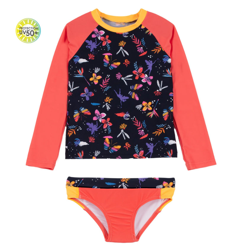 Long sleeve swim shirt, girls bathing suit, bright colour girls swim suit