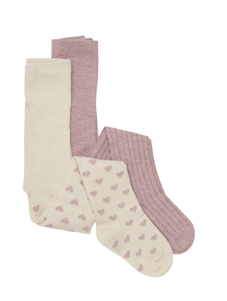 2Pk Rib Knit Pink and Cream Heart Leotards-Minymo