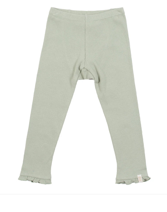 Sage Ribbed Baby  Leggings with Ruffle Trim-Nano